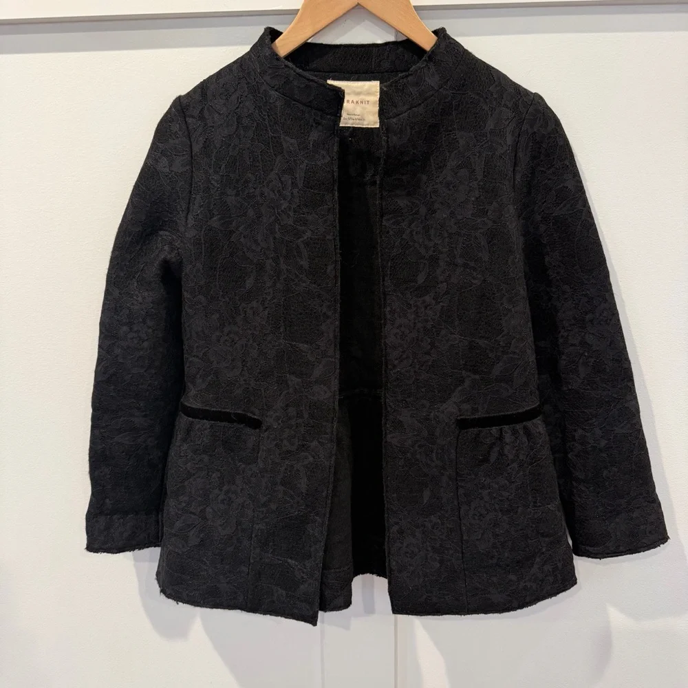 Zara Knit Women's Jacket‎ Black Lace Whimsigoth Open Front Peplum Pockets Small